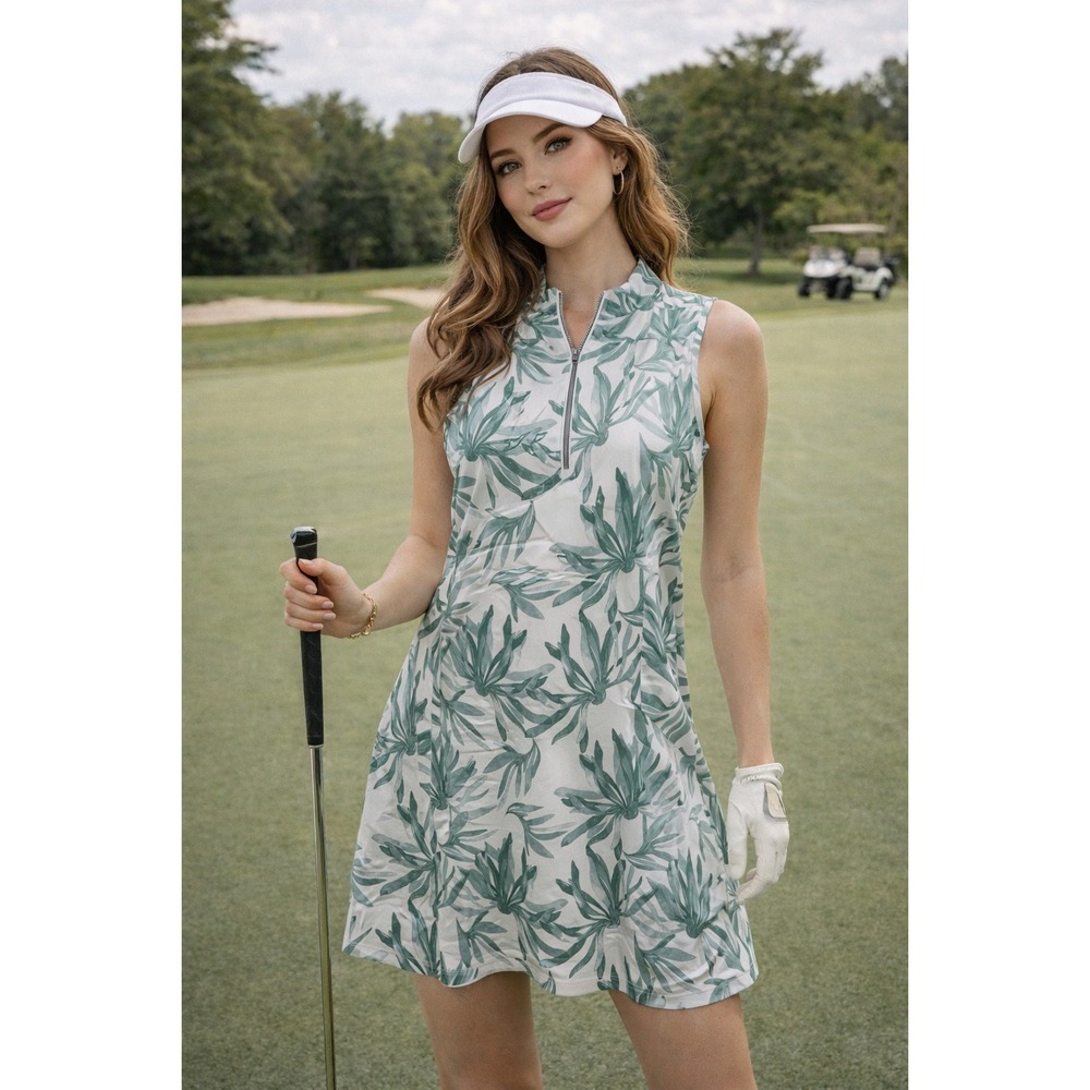 Puma White Dress with Green Leaf Print